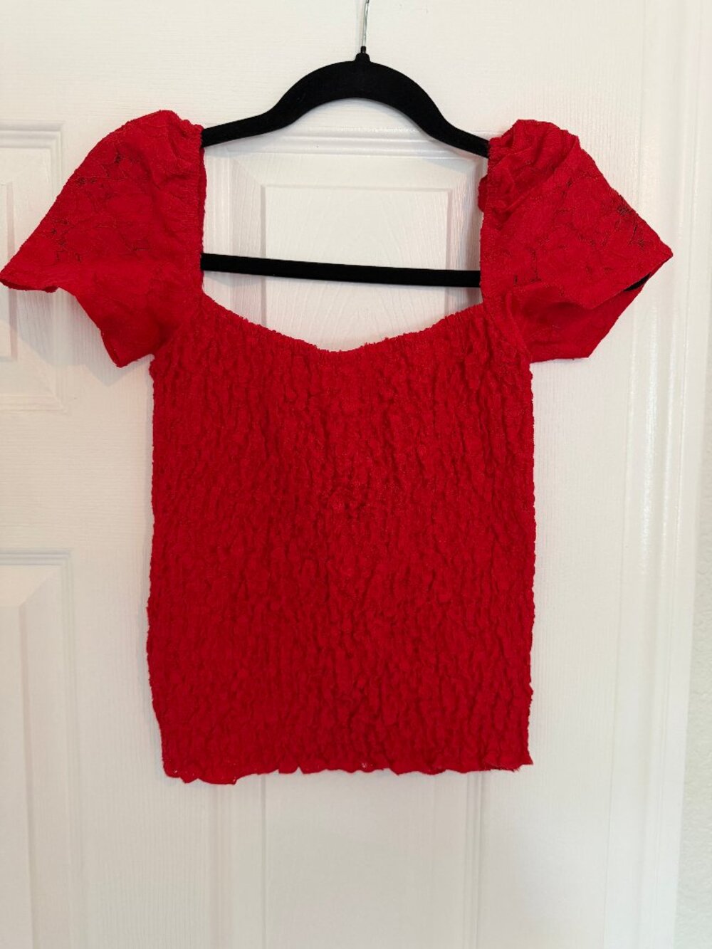 Express Red Frilly/Ruffled Top with small sleeves